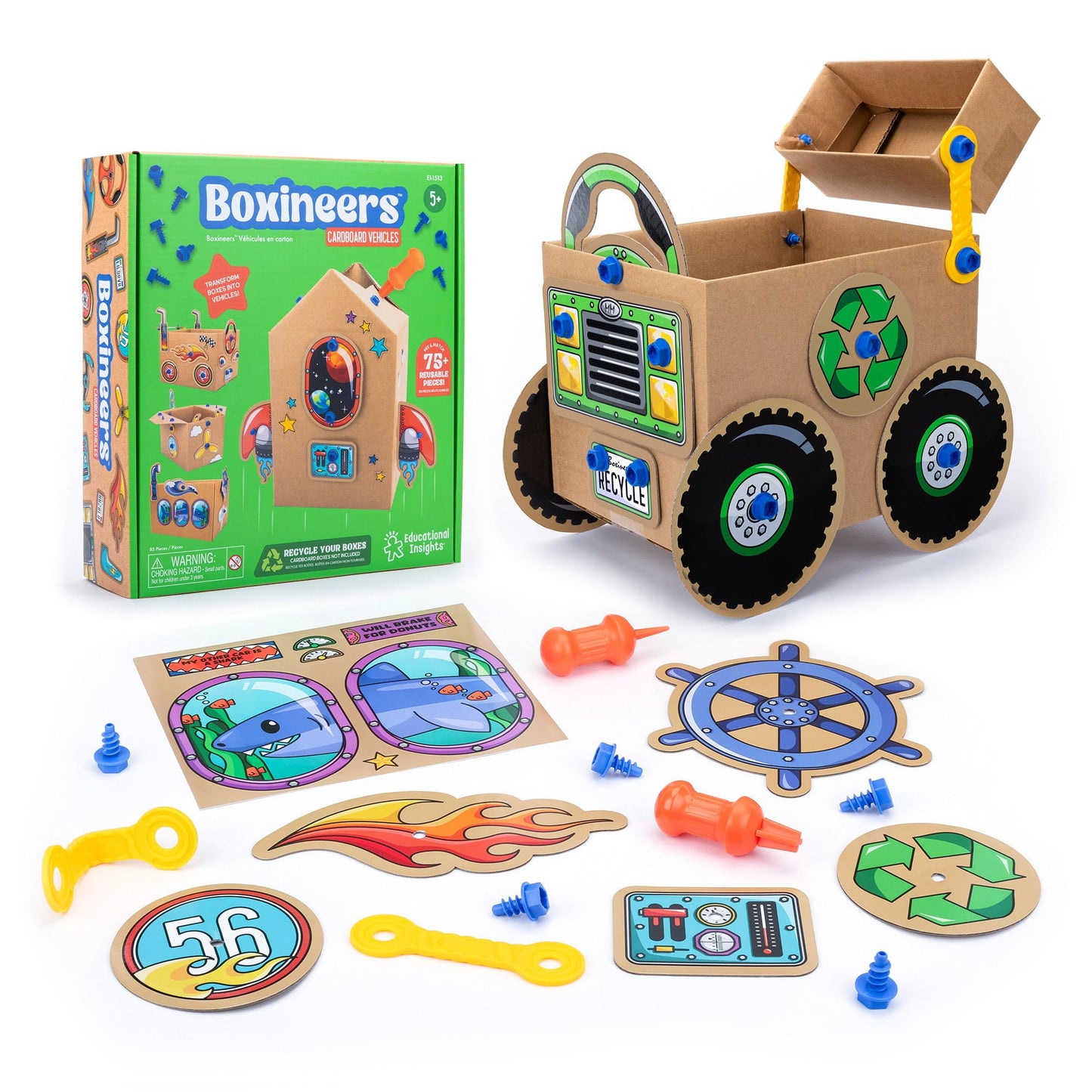Educational Insights Boxineers Cardboard Vehicles - Creative Craft Supplies for Kids Projects, Cardboard Tools for Kids, DIY Fine Motor Activities, Kids Crafts and STEM Construction Kits