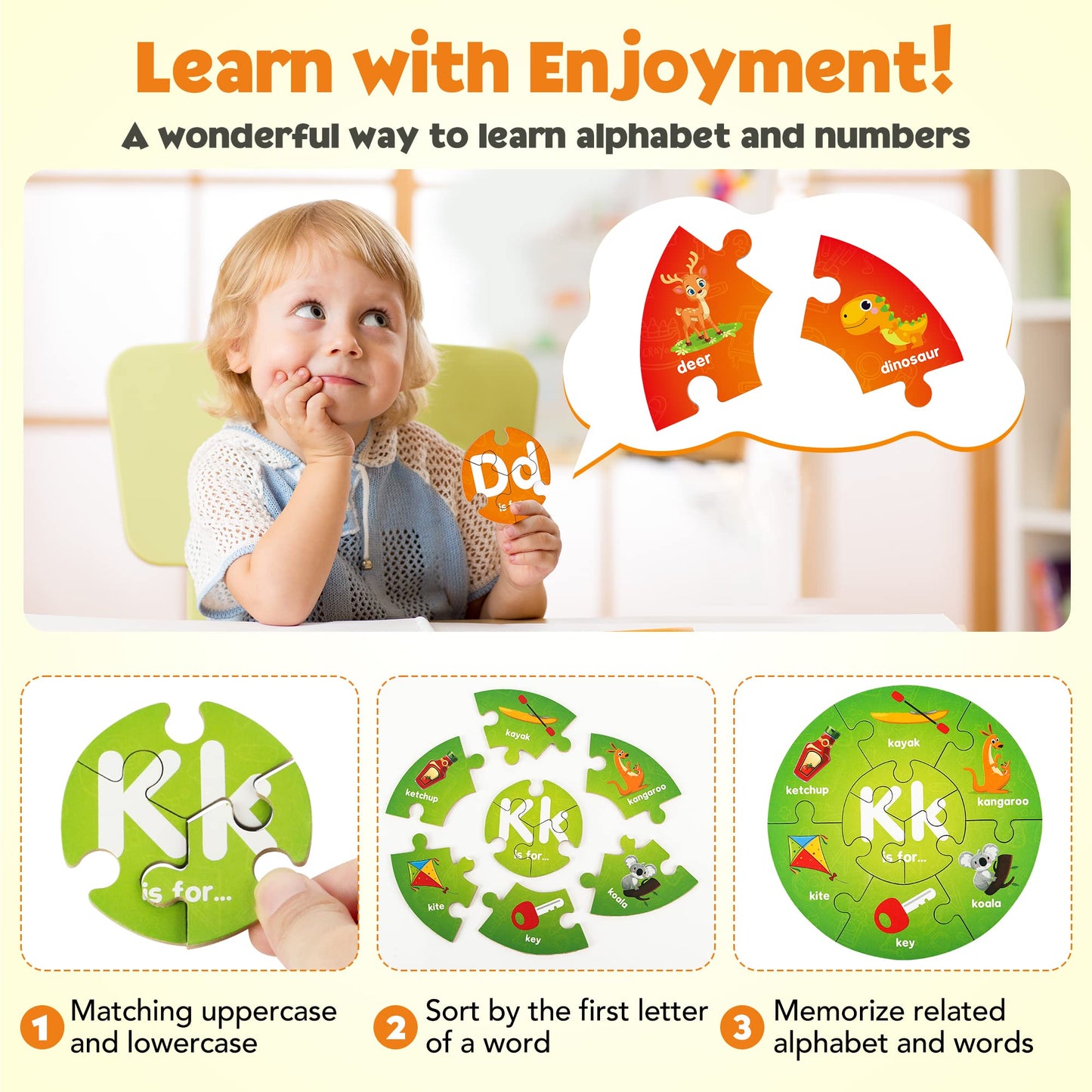 SYNARRY Wooden Number and Alphabet Puzzles for Kids 3-5, ABC Learning for Toddlers Ages 3+, Preschool Activities Letter Puzzles Montessori Educational Toys Gifts 4 5 6 7 8 Year Old Boys Girls