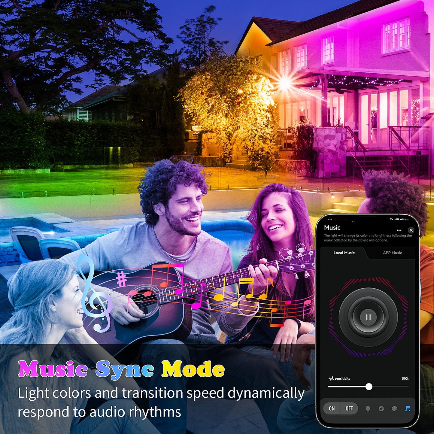 KSIPZE 100ft(2x50ft) Outdoor led Strip Lights Waterproof IP68, RGB Outdoor led Lights with Button & Bluetooth App Control, Music Sync, Timer, Exterior Led Rope Lights for Decor Balcony, Roof