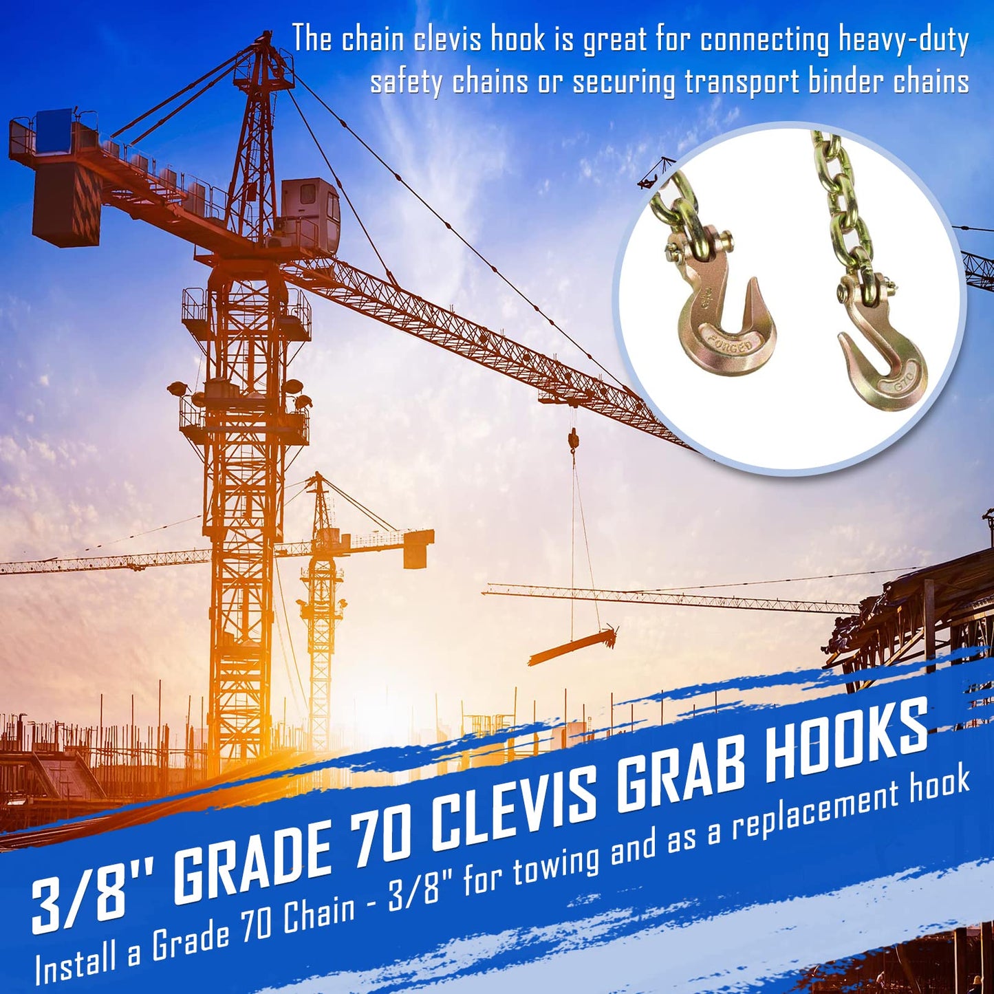 SPARKWHIZ 3/8" Clevis Grab Hooks, Tow Hook Grade 70 Forged Steel 6600 lbs WLL for Truck Trailer Tow Chain Transport (10 Pack)