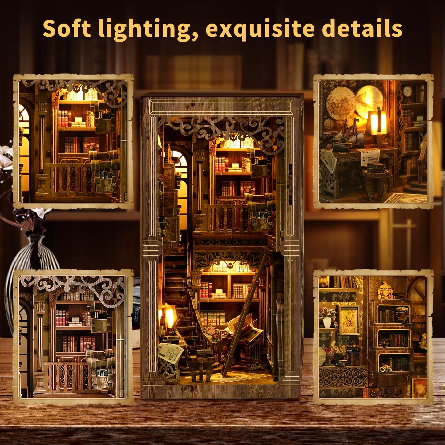 Book Nooks for Adults, Book Nook Library Dollhouse Book Nook Kit, Model Kits Craft Kits for Adults, 3D Wooden Puzzle Book Nook Craft Bookshelf Dec (3D-Ancient Books)