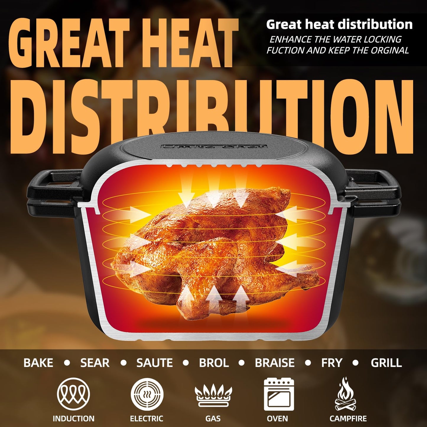 2-in-1 Pre-Seasoned Cast Iron Double Dutch Oven Pot with Skillet Lid & Silicone Sleeves – Raised Rib Skillet Lid– Umite Chef 7QT Cast Iron Skillet Cookware Pan Set wirh Dual Handles – Oven, Grill, Campfire & Stovetop Safe –PFAS-Free