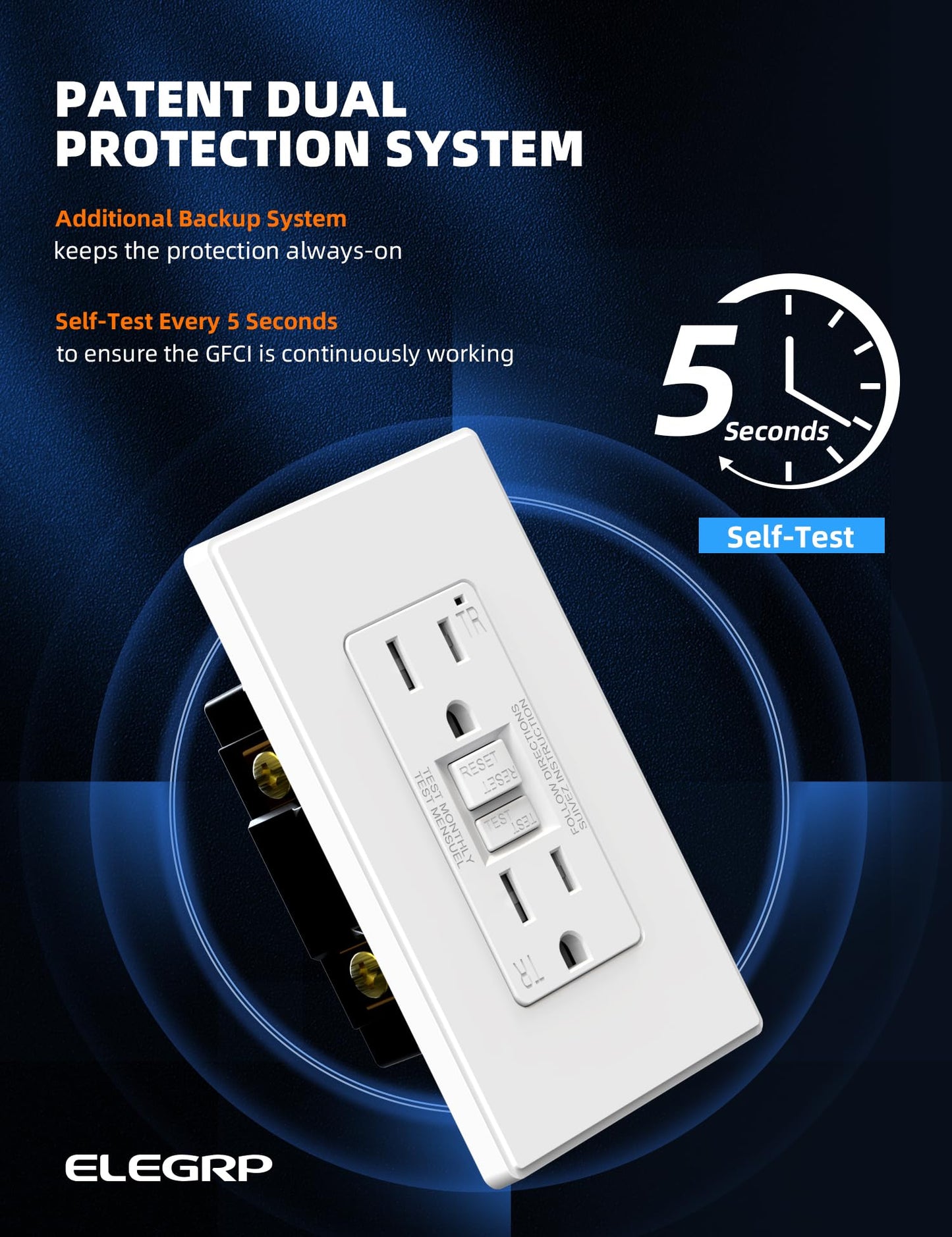 ELEGRP GFCI Outlet 15 Amp, Self-Test GFI Electrical Outlet with Thinner Design, TR Tamper Resistant GFCI Receptacle, Ground Fault Circuit Interrupters with Wall Plate, UL Listed, Matte White, 10 Pack