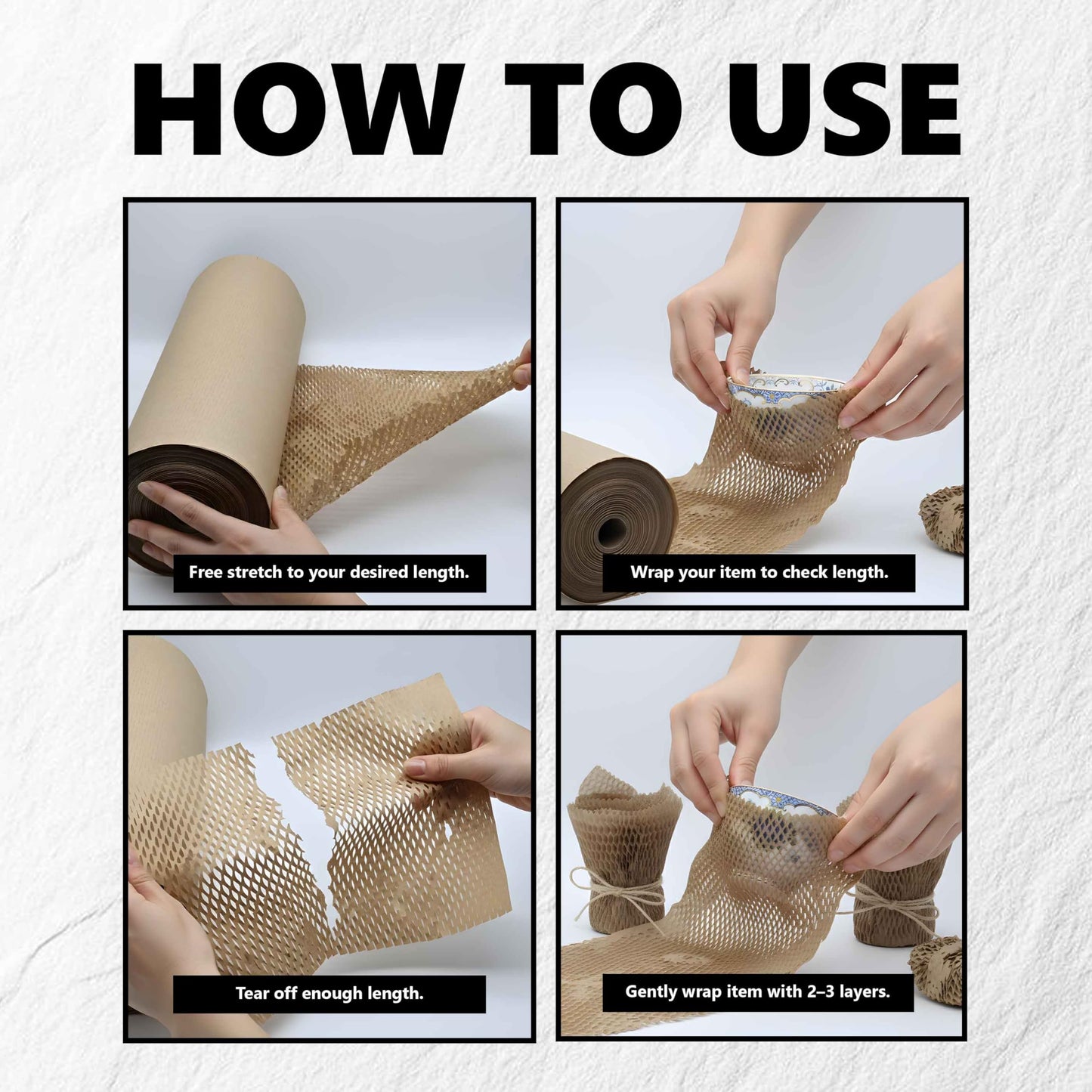 15”x700’ Honeycomb Paper, Honeycomb Packing Paper for Moving Packing Materials for Fragile Items, 2 rolls Each of 350ft With 50 Fragile Sticker Labels