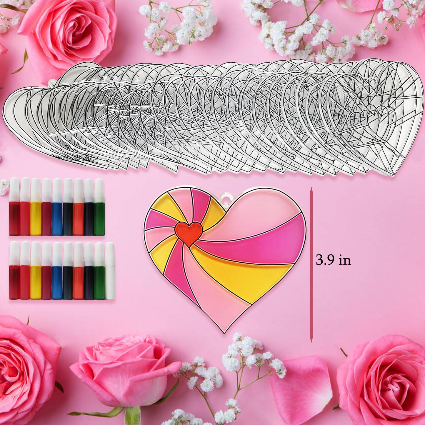 Ayhuhra 30 Sets Valentines Heart Suncatchers for Windows Glow in The Dark Valentines DIY Window Paint Art Suncatchers for Valentine's Day Gift Exchange Mother's Day Art Craft Party Supplies