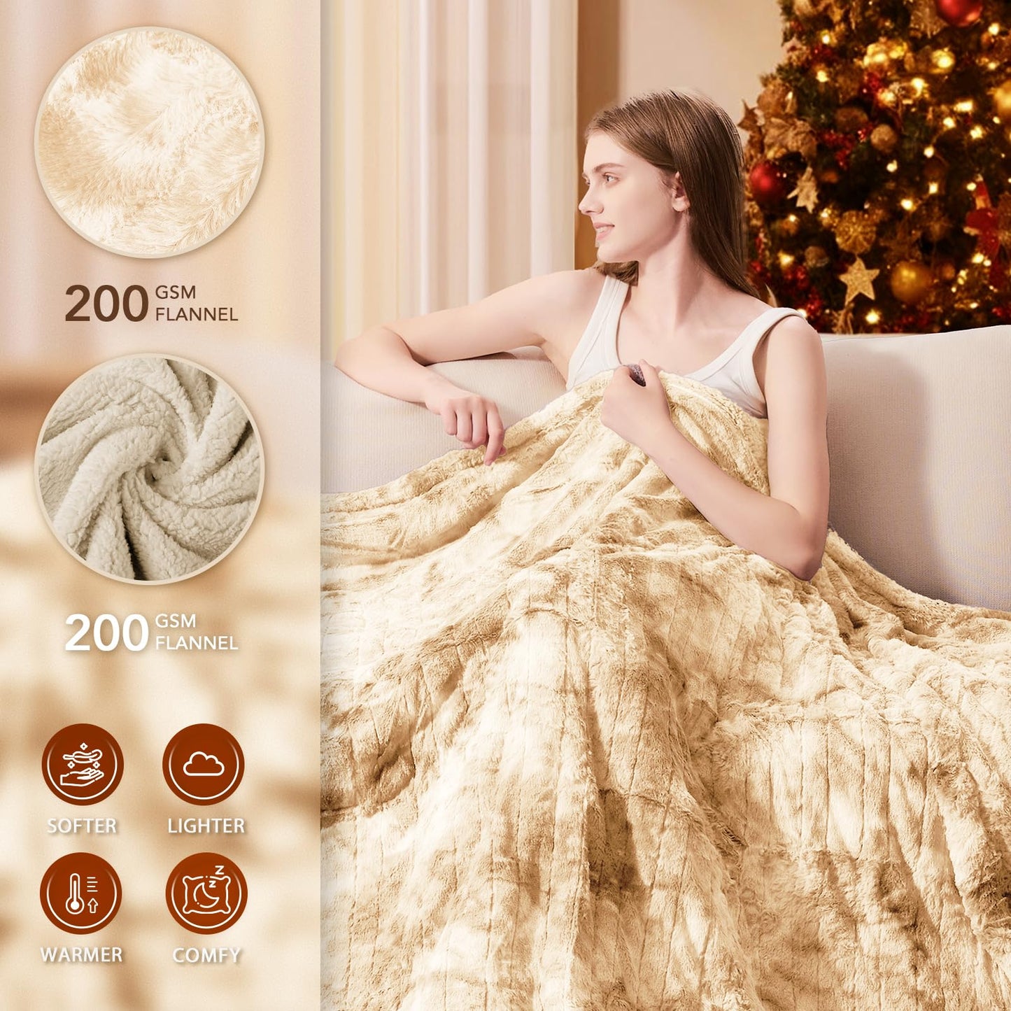 Homemate Electric Heated Blanket Queen Size - 84"x90" Heating Blanket Queen Size Dual Control 1/2/4/6/8 Hours Auto-Off 10 Heat Level Over-Heat Protection Luxury Faux Fur Sherpa ETL Certification
