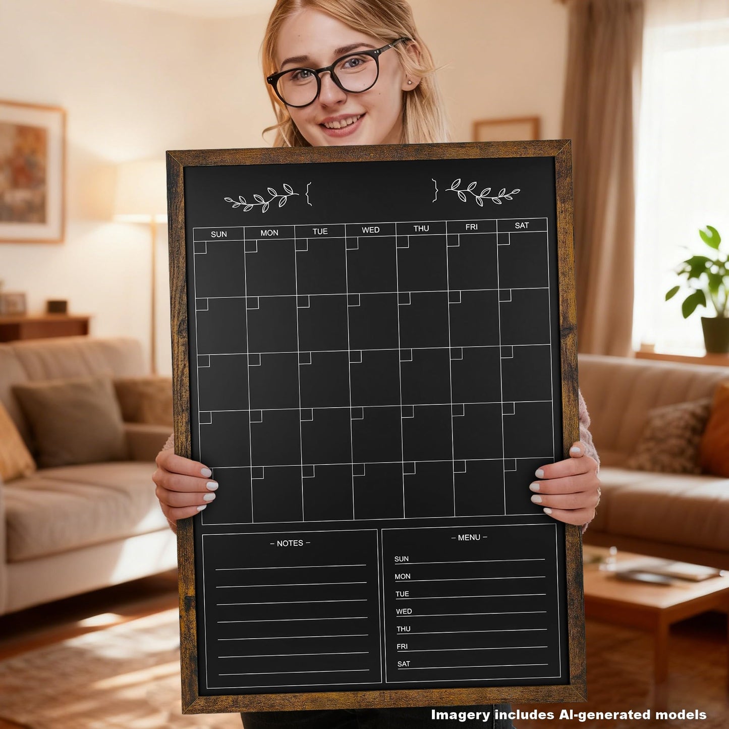Marribol Chalkboard Calendar for Wall,20" x 28" Rustic Framed Magnetic Chalkboard for Home Kitchen Office School