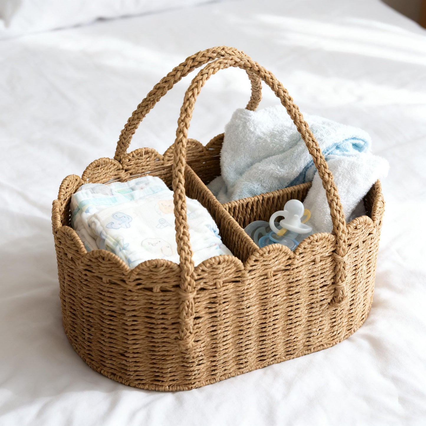 wwmayfeel Diaper Caddy Organizer, Paper Rope Storage Baskets Nursery Bin with Removable Divider, Portable Car Organizer for Diapers, Baby Shower Gifts, Newborn Essentials Must Haves