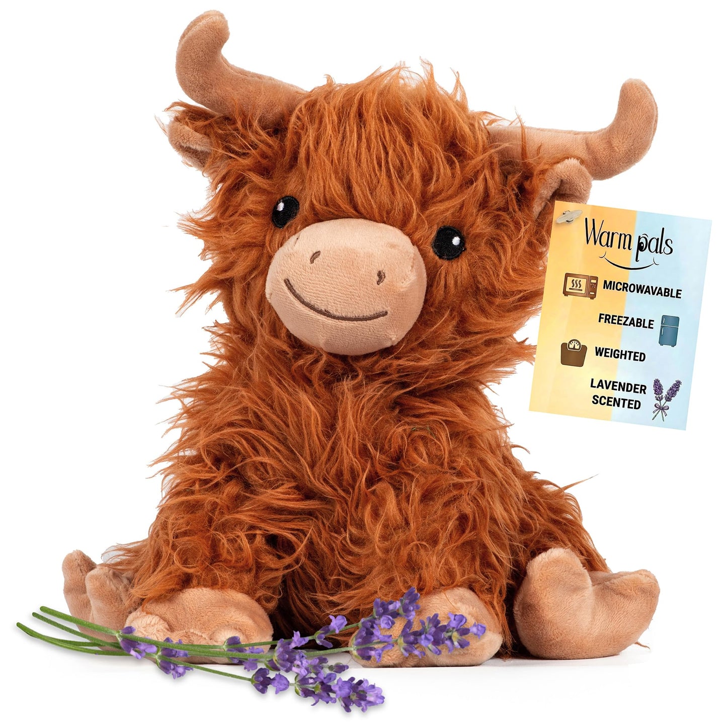 1i4 Group Warm Pals - Highland Cow - Cozy Lavender Scented Plush Toys - Stuffed Animal - Coolable Bedtime Comfort Plushie