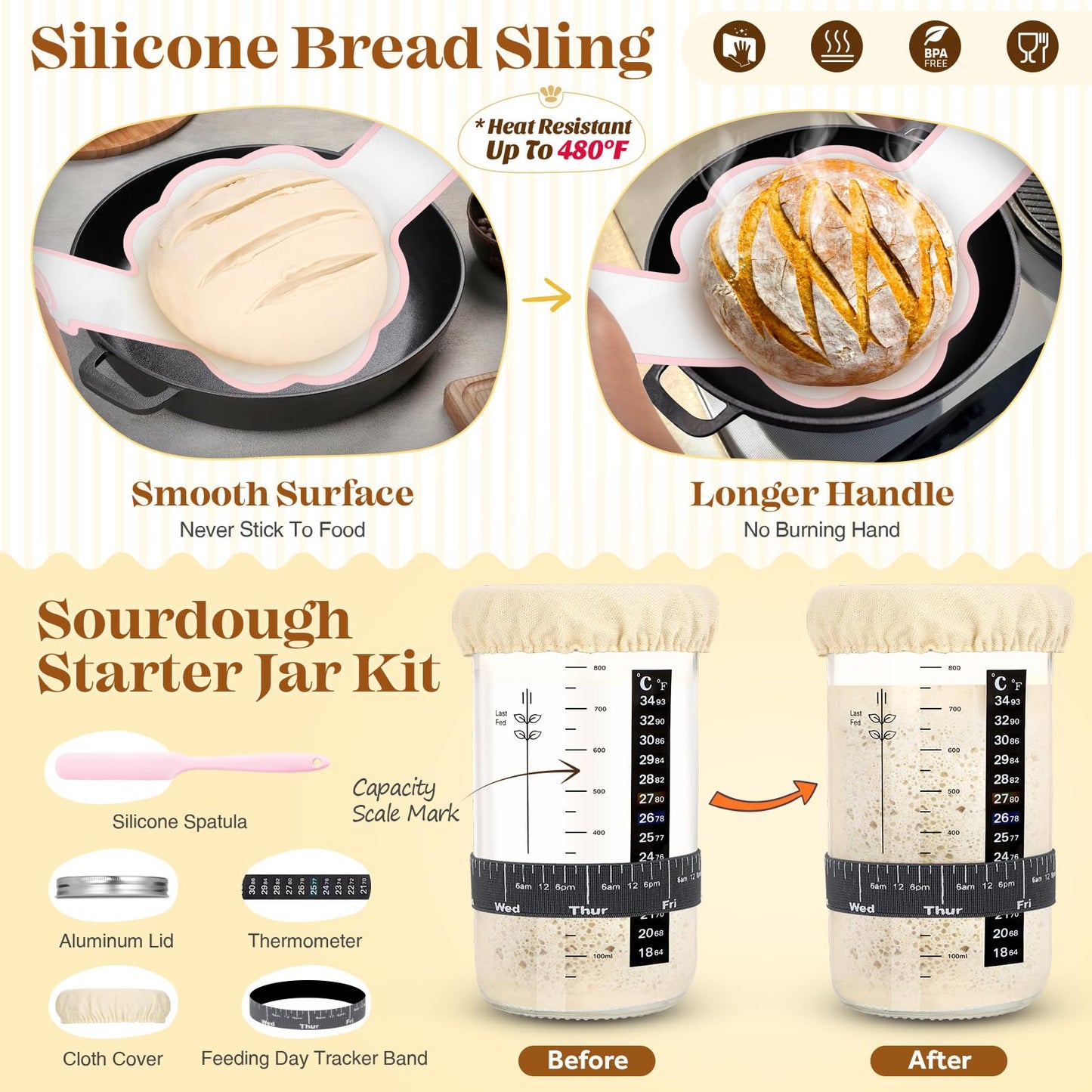 Sourdough Starter Kit, Sourdough Bread Baking Supplies, Sour Dough Starter Kits, Pink Sourdough Kit, Baking Gifts for Women, Bread Proofing Basket, Sour Dough Bread Making Kit Tools Baking Set