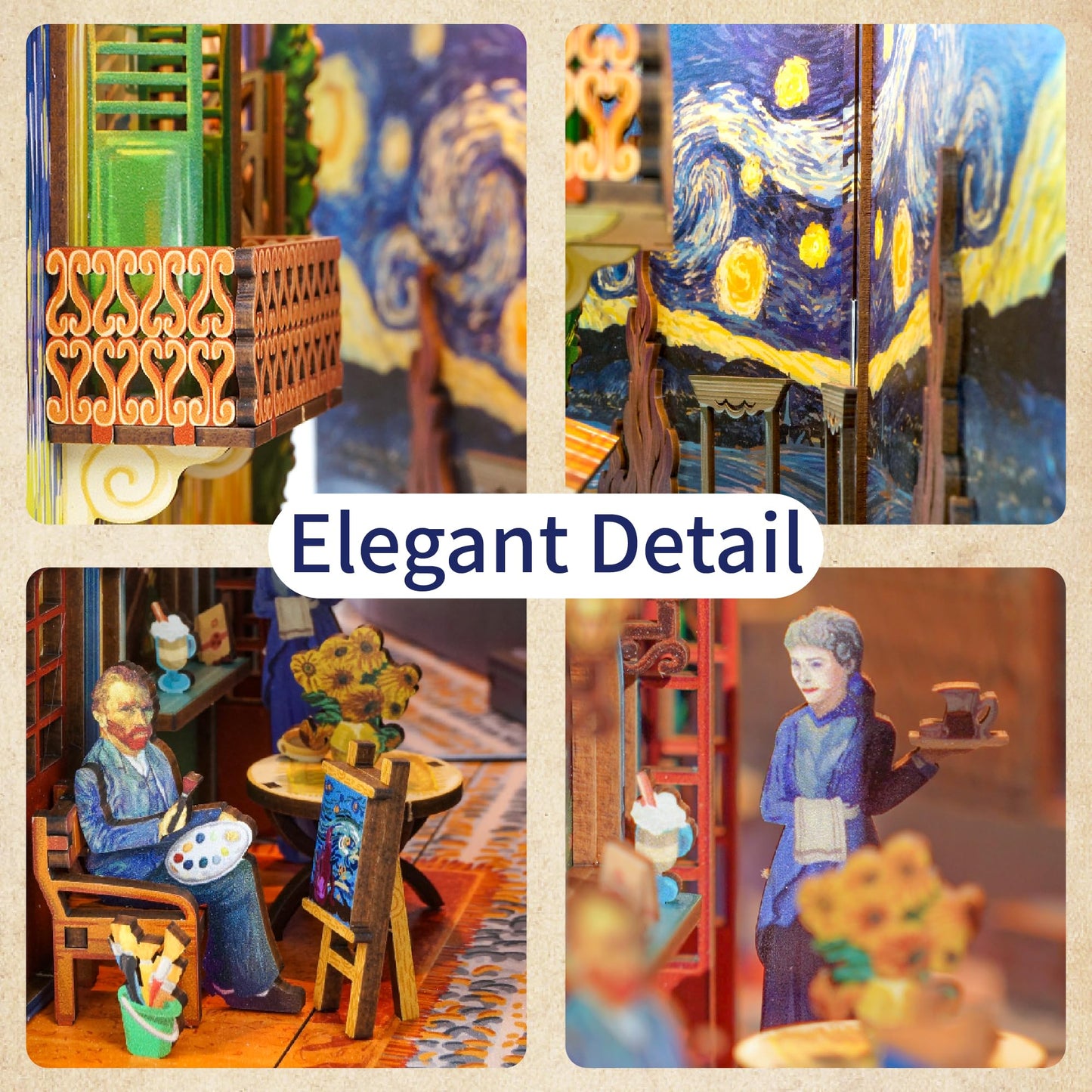 Tonecheer DIY Book Nook Kit for Adults, Booknook Wooden 3D Puzzle Bookend Miniature House Kit, Fantasy Artist Bookshelf Decor with Sensor LED Light Gifts for Birthday (Vincent's World)