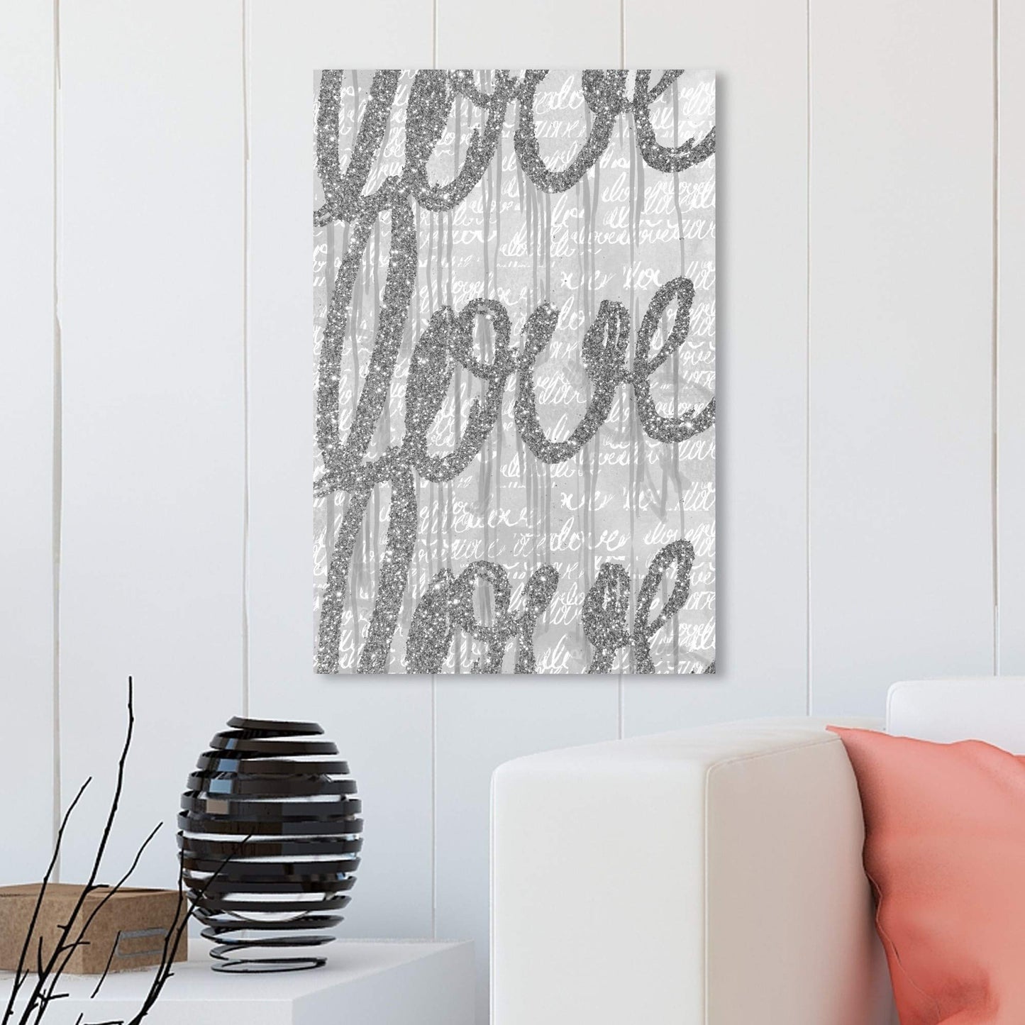 The Oliver Gal Artist Co. Oliver Gal Round Tall Glitter' Silver Typography Wall Art Print Premium Canvas, 20" x 30", Gray