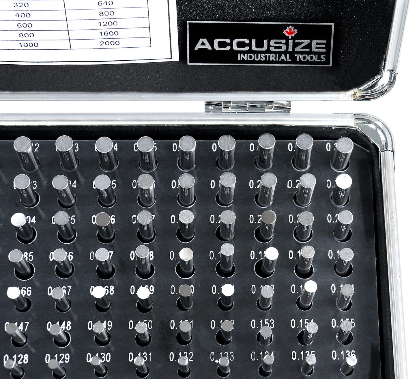 Accusize Industrial Tools - 190 Pc Precision Minus Class ZZ Pin Gauge Set, 0.061" to 0.250", 2" Length, Heat Treated, 60-62 RC, with Aluminum Case, M1(-) A