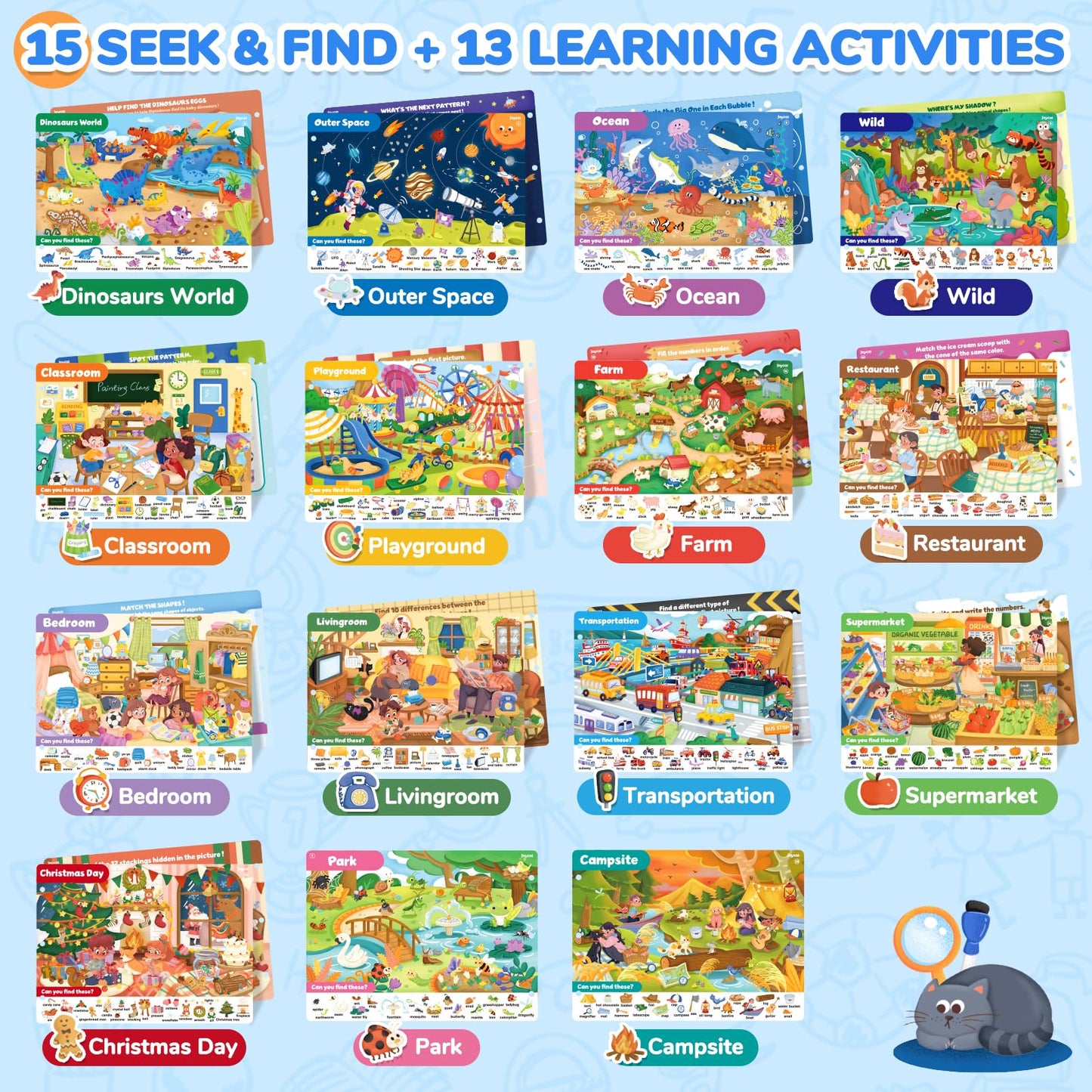 JoyCat Seek & Find Game Books - Preschool Learning Activity for Toddlers & Kids Ages 3-5, Travel Activities Toys for Road Trip Car Airplane, Busy Book Birthday Gifts for Girls and Boys Ages 4-8