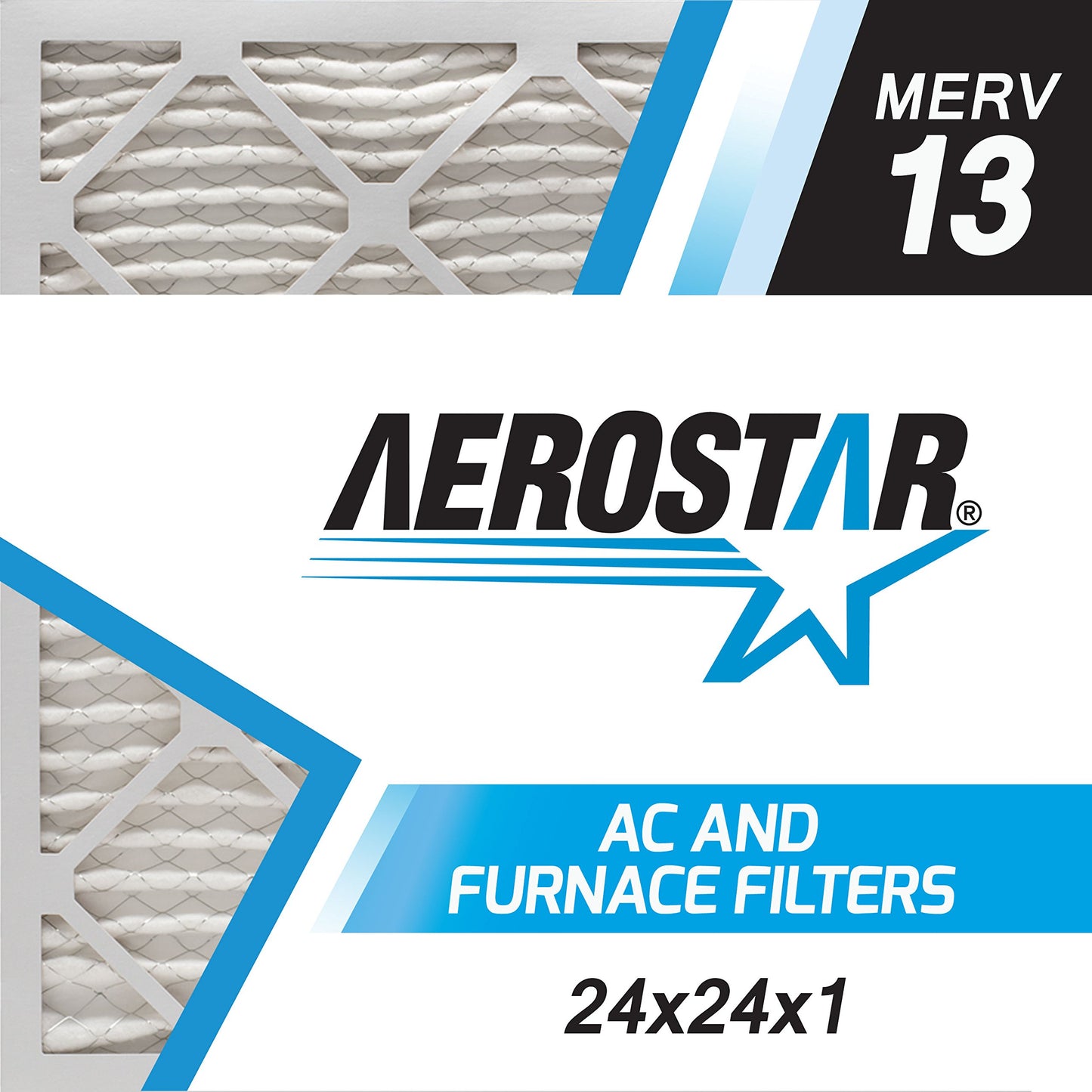 Aerostar 24x24x1 MERV 13 - 6 Count - Pleated HVAC, Furnace & Air Conditioner Filters - Removes Bacteria, Dust, Cold & Flu Germs, Lint, Mold, Pet Dander, Allergy-Causing Pollen, Smog, Smoke & Viruses