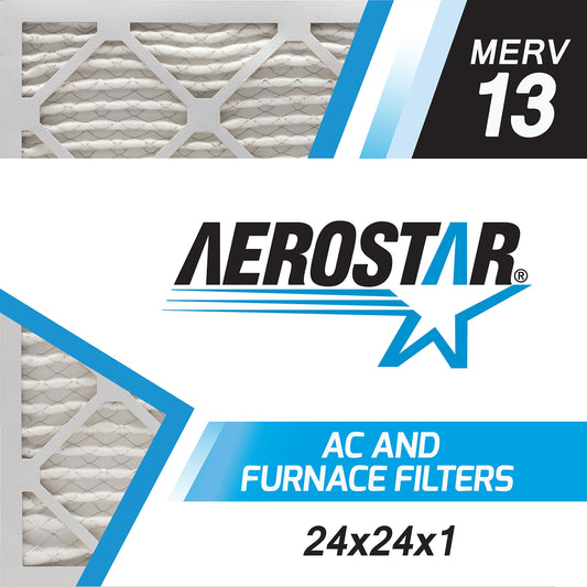 Aerostar 24x24x1 MERV 13 - 6 Count - Pleated HVAC, Furnace & Air Conditioner Filters - Removes Bacteria, Dust, Cold & Flu Germs, Lint, Mold, Pet Dander, Allergy-Causing Pollen, Smog, Smoke & Viruses