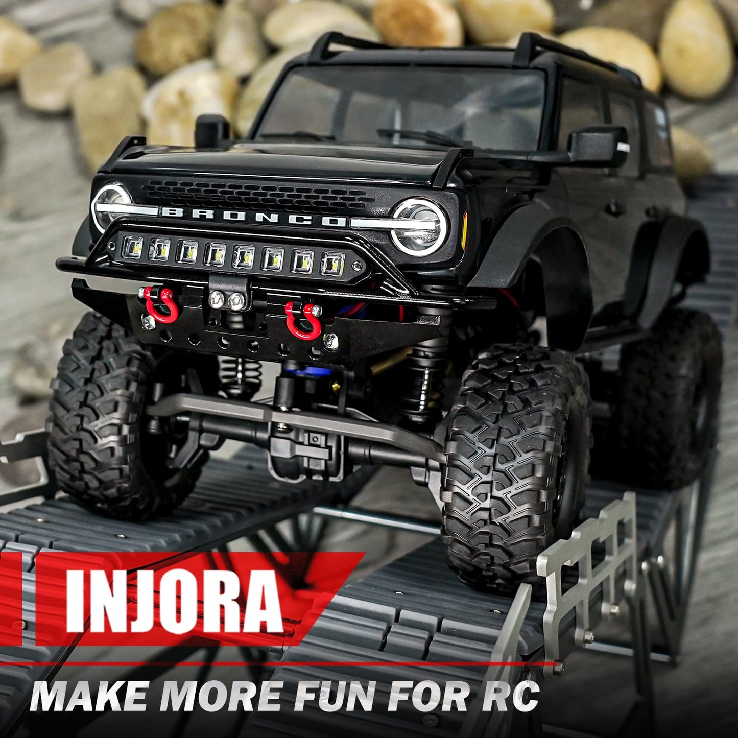 INJORA Front&Rear Tube Bumper Metal Bumper Set for TRX4M Bronco Upgrade 1/18 RC Crawler