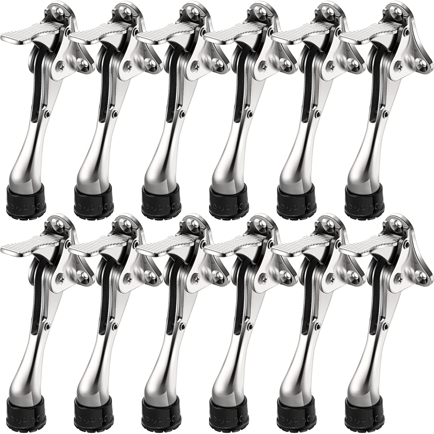 12 Pieces Heavy Duty Door Stoppers 5.35 Inches Kickdown Adjustable Kick Down Door Stop for Bottom Easy Pedal with Rubber Tips Commercial