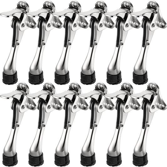 12 Pieces Heavy Duty Door Stoppers 5.35 Inches Kickdown Adjustable Kick Down Door Stop for Bottom Easy Pedal with Rubber Tips Commercial