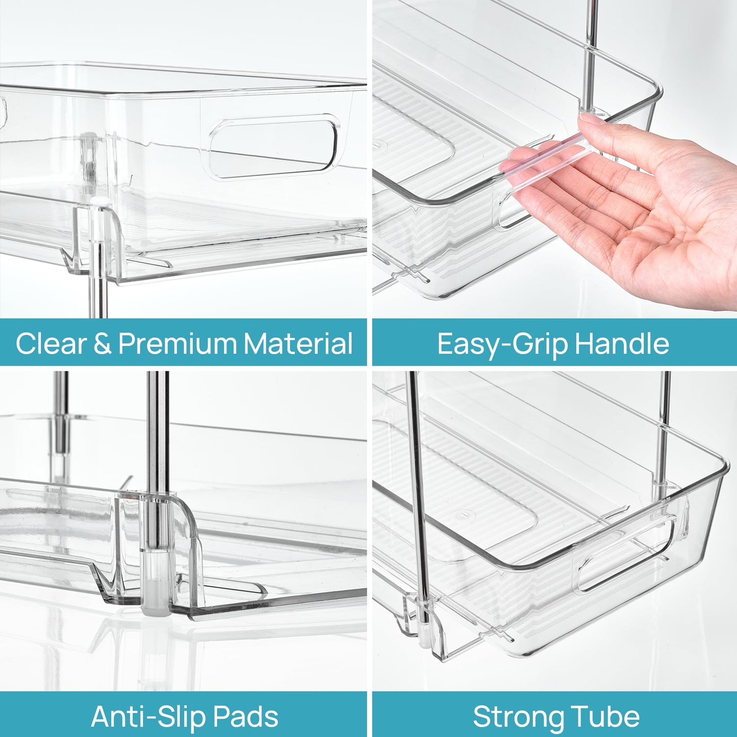 Vtopmart 4 Pack Higher Bathroom Organizer, 2 Tier White Under Sink Organizers Vanity Countertop Storage Container,Cabinet Drawers Bins, Pull-Out Organization with Track for Pantry, Kitchen