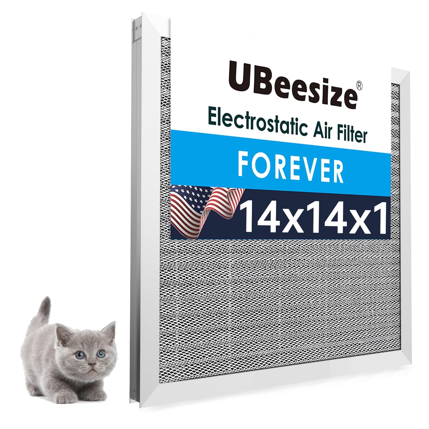 UBeesize 14x14x1 Reusable Electrostatic Air Filter HVAC AC Furnace Filter,MERV 8, Washable, Lasts a Lifetime,Permanent Air Filter,Breathe Fresher,Home And Office(Actual Size:13.5x13.5x0.82 Inch)