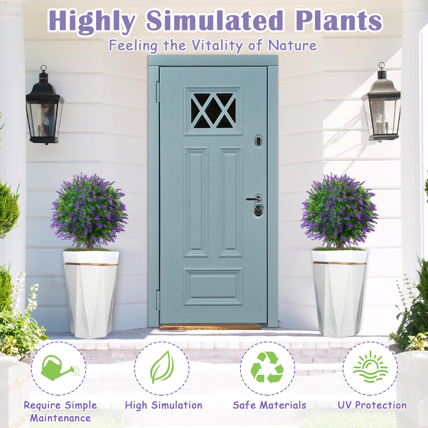 Sunnyglade 25.5" Set of 2 Artificial Lavender Topiary Ball Trees, Faux Lavender Shrub Bushes with Ground Spike, UV Resistant Fake Plants for Indoor, Garden, Yard, Porch, Patio Decor (2, Purple)
