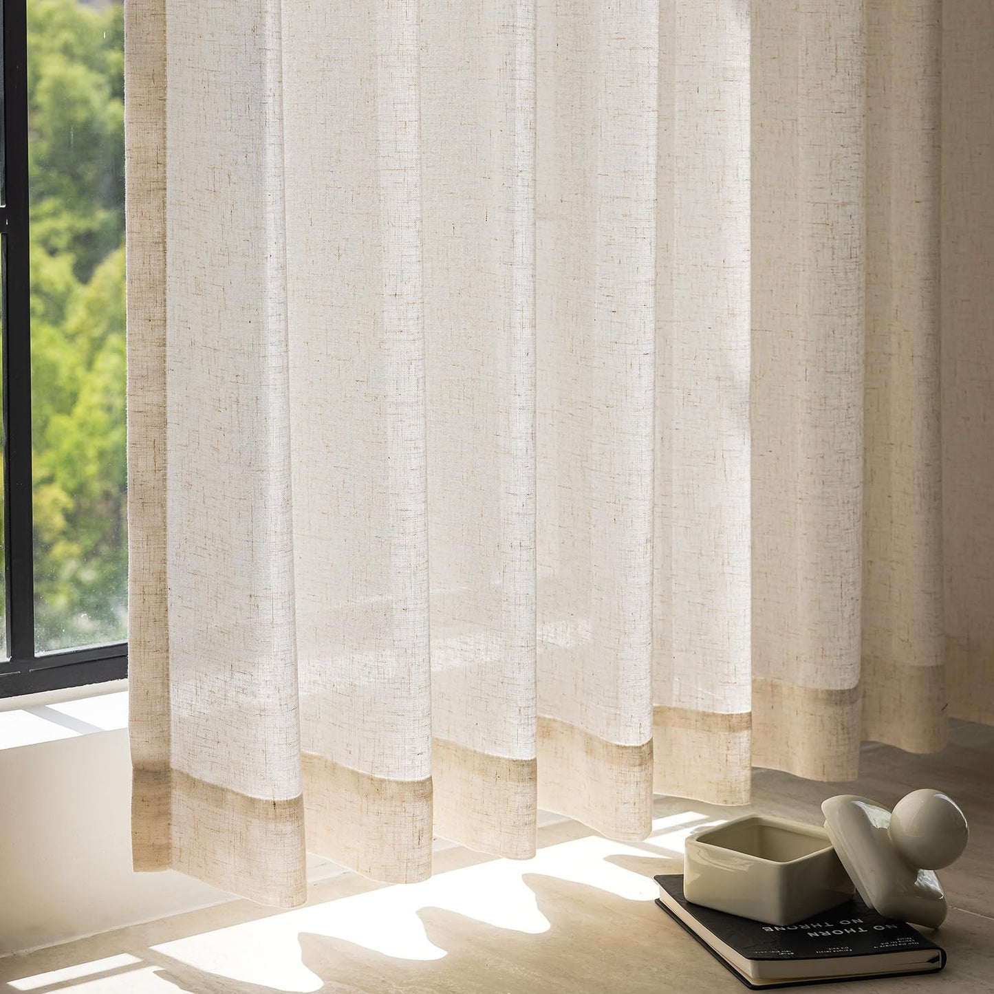 jinchan Linen Beige Curtains for Living Room Bedroom 108 Inches Length Farmhouse Light Filtering Drapes Rod Pocket 4 Panel Curtains Set Back Tab 9 feet Extra Long Crude