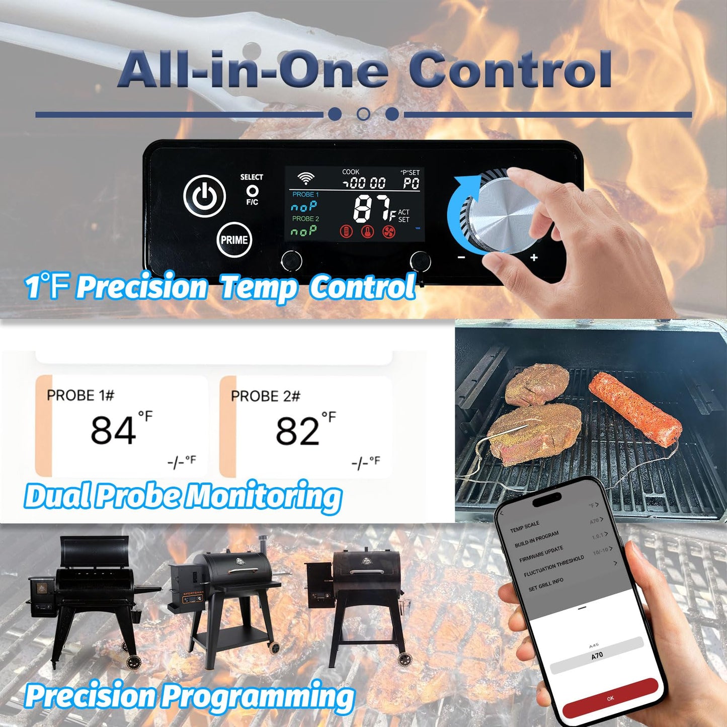 AC03P9 PB1100PS1 Smart Wi-Fi Control Board Replacement for Pit Boss Grills and Smokers, APP Support for AC03P9, PB440D2/ PB1150G/ PB850G/ PB550G/ PB820/ PB 1100 Wood Pellet Grills