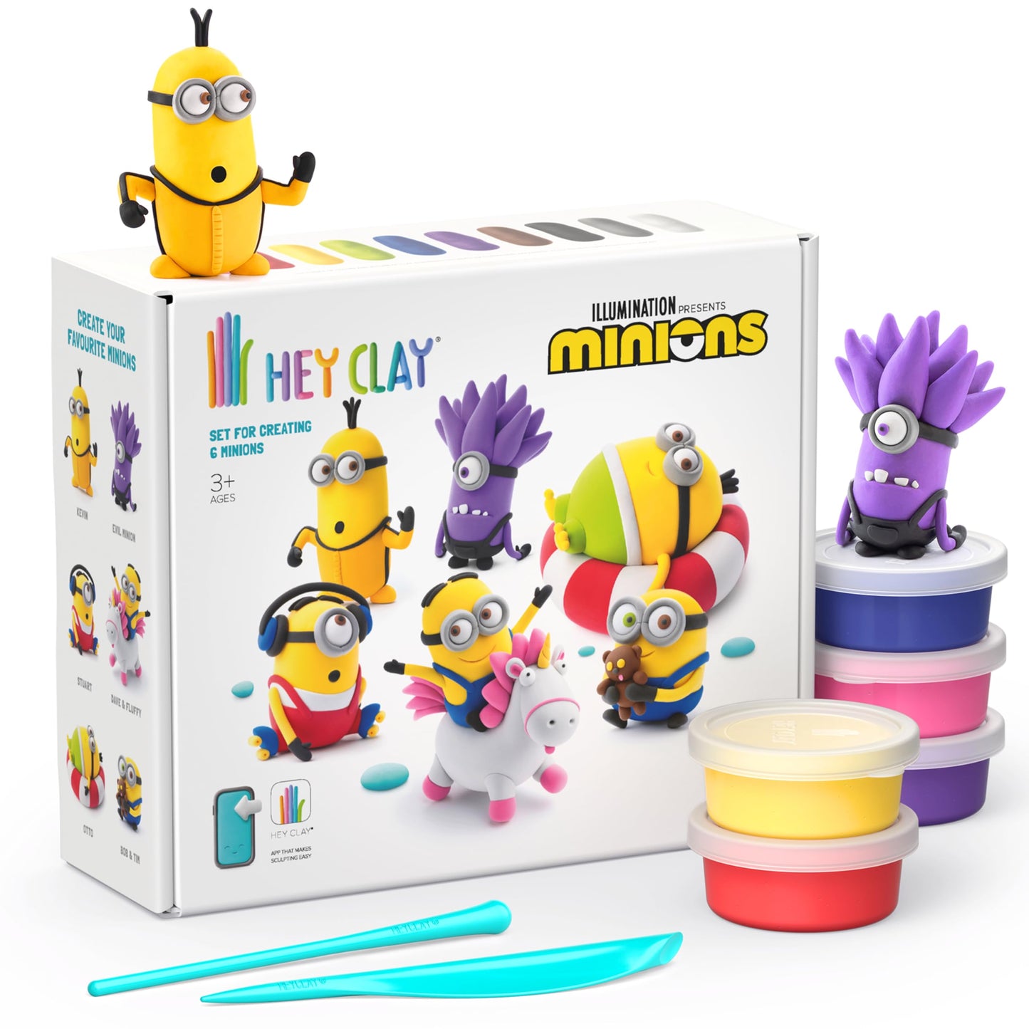 HEY CLAY Despicable Me Minions Set - Colorful Modeling Air Dry Clay for Kids - Air Dry Clay Kit 15 Cans and Sculpting Tools with Fun Interactive Instructions App - Age 3 and up