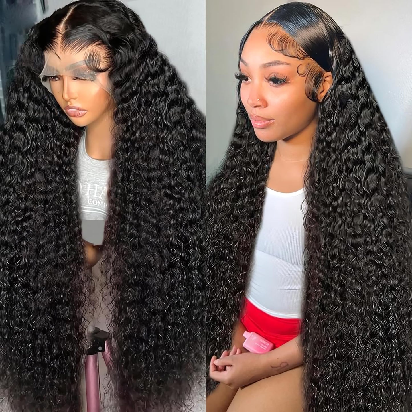 GYAJEP 32 inch Deep Wave Lace Front Wigs Human Hair 13x6 HD Lace Front Wigs Human Hair Pre Plucked 180% Density Deep Wave Wig Human Hair with Baby Hair Natural Color