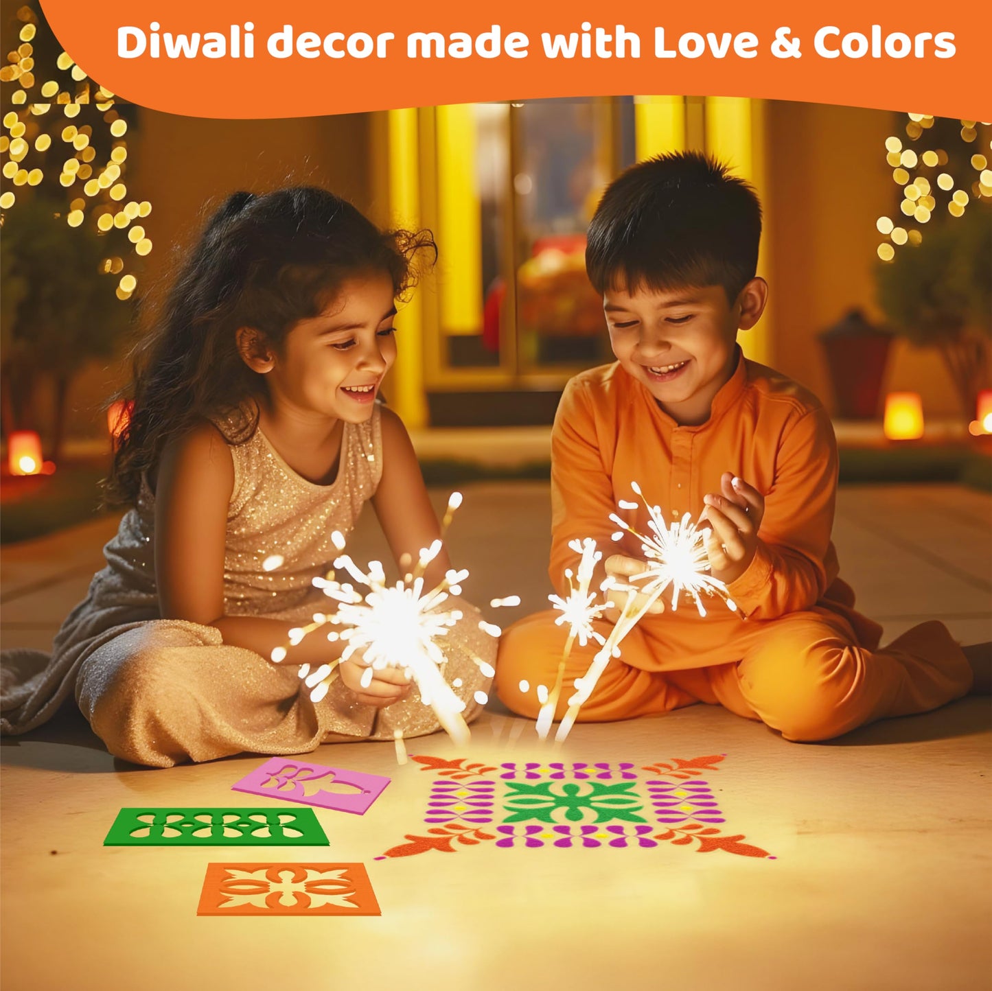 jackinthebox Diwali 4-in-1 Craft Kit for Kids & Adults, Great Diwali Gift for Girls, Boys 5 Years and up, 4 Activities - Rangoli, Shubh Labh Door Greetings, Diwali Lantern & Diwali Story Book