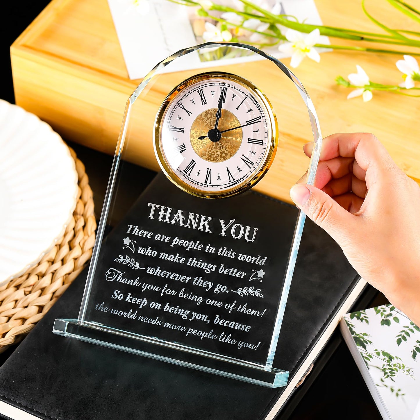 Thank You Gifts for Men Women - Appreciation Gift for Teacher Doctor Nurse Boss Coworker - Crystal Clock Inspirational Gratitude Presents for Male Leader Friends Christmas Grateful Plaque Decor