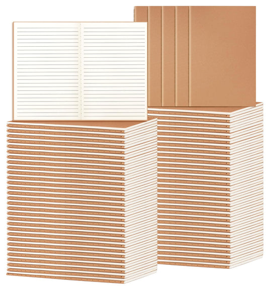 ALKALO 100 Pack A5 Ruled Lined Kraft Notebooks Bulk, Journaling Notebooks, Soft Cover Composition Notebook, 8.3x5.5 Inches 60 Pages Travel Journal Notebooks Set for Work, School, Writing