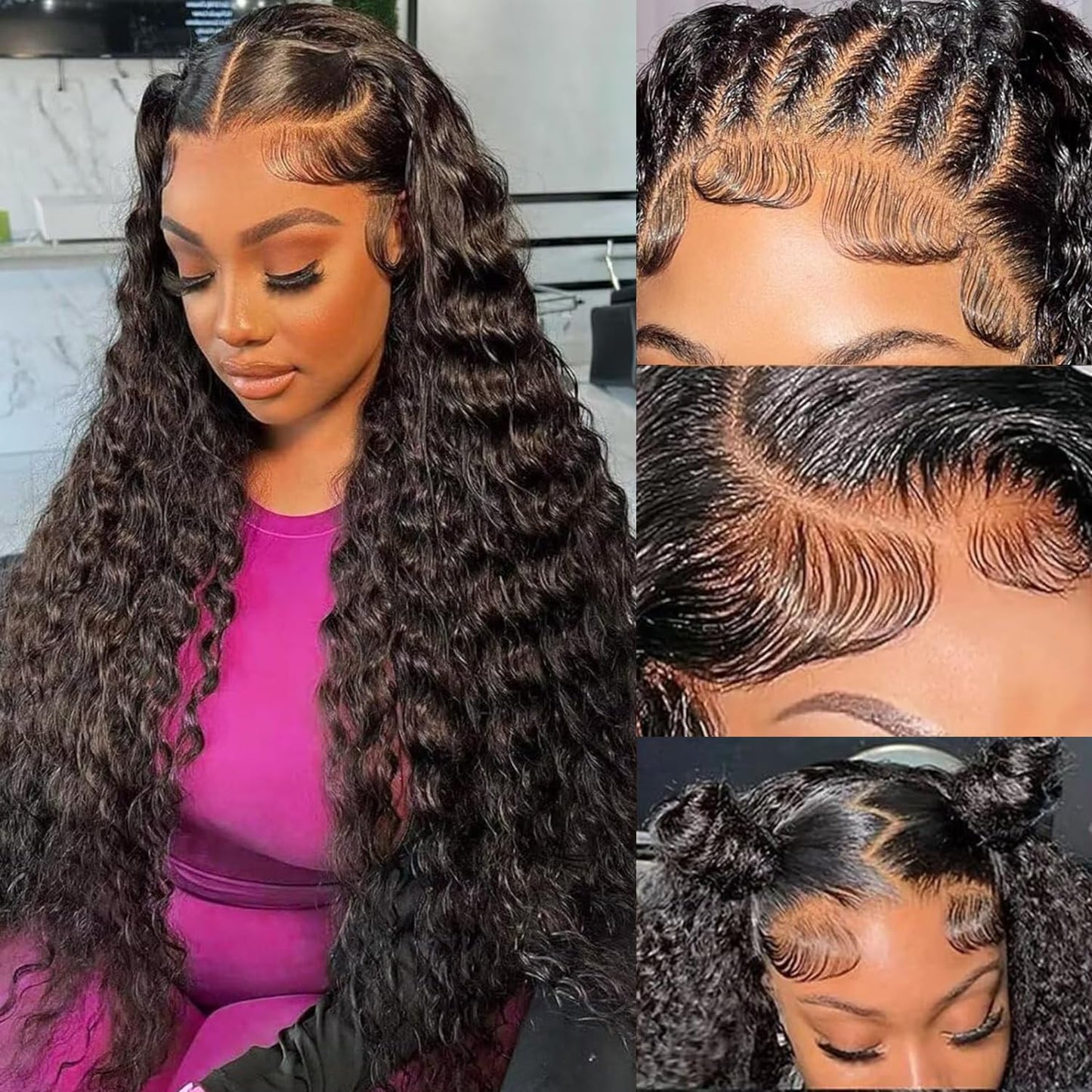 Brazilian Virgin 24 Inch 5x5 HD Lace Closure Deep Wave Wig - Human Hair, Glueless, Pre-Plucked, Deep Curly, 180% Density