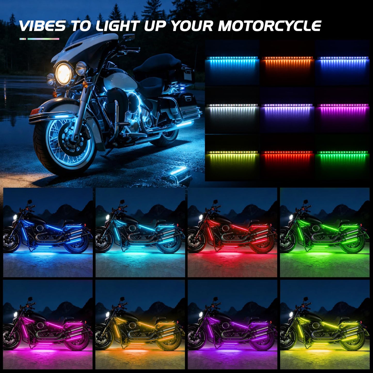 Nilight - TL-35 12PCS Motorcycle RGB Led Light Kit Waterproof Multi-Color Atmosphere Lights Lamp with Dual RF Wireless Remote Controllers for Harley Davidson Honda Kawasaki Suzuki, 2 Years Warranty