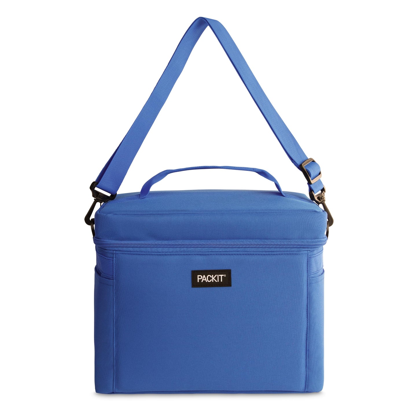 PackIt Freezable Newport Cooler, Azure Blue, Collapsible, Reusable, Built with EcoFreeze Technology, Wide Top Opening, Double Zip Closure, with Adjustable & Removable Shoulder Straps for Easy Carrying