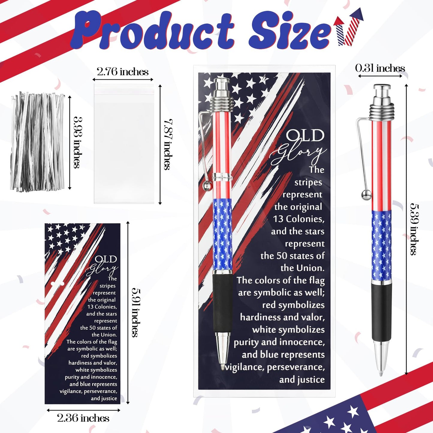 Motiskyy 100 Sets Patriotic 4th of July Gifts American Flag Ballpoint Pens Bulk Independence Day USA Pen with Bookmarks 250th Anniversary Party Favors for Home Office Veterans Souvenirs Supplies