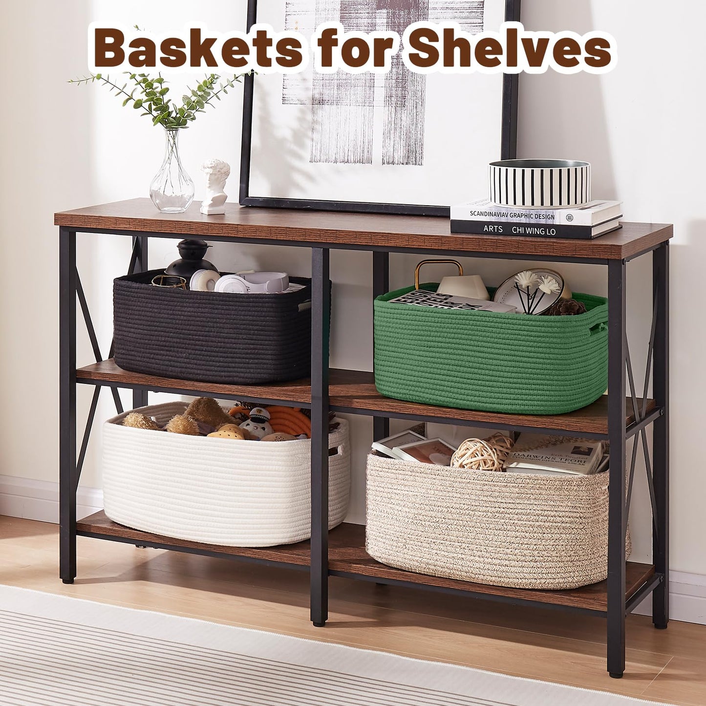 OIAHOMY Storage Basket for Shelves, Closet Cube Storage Bins Baskets for Clothes Blanket Towels, Baby Nursery, Toy Baskets Box, Woven Rope Basket, 17.72 * 12.99 * 7.87 IN, 2 Packs Brown