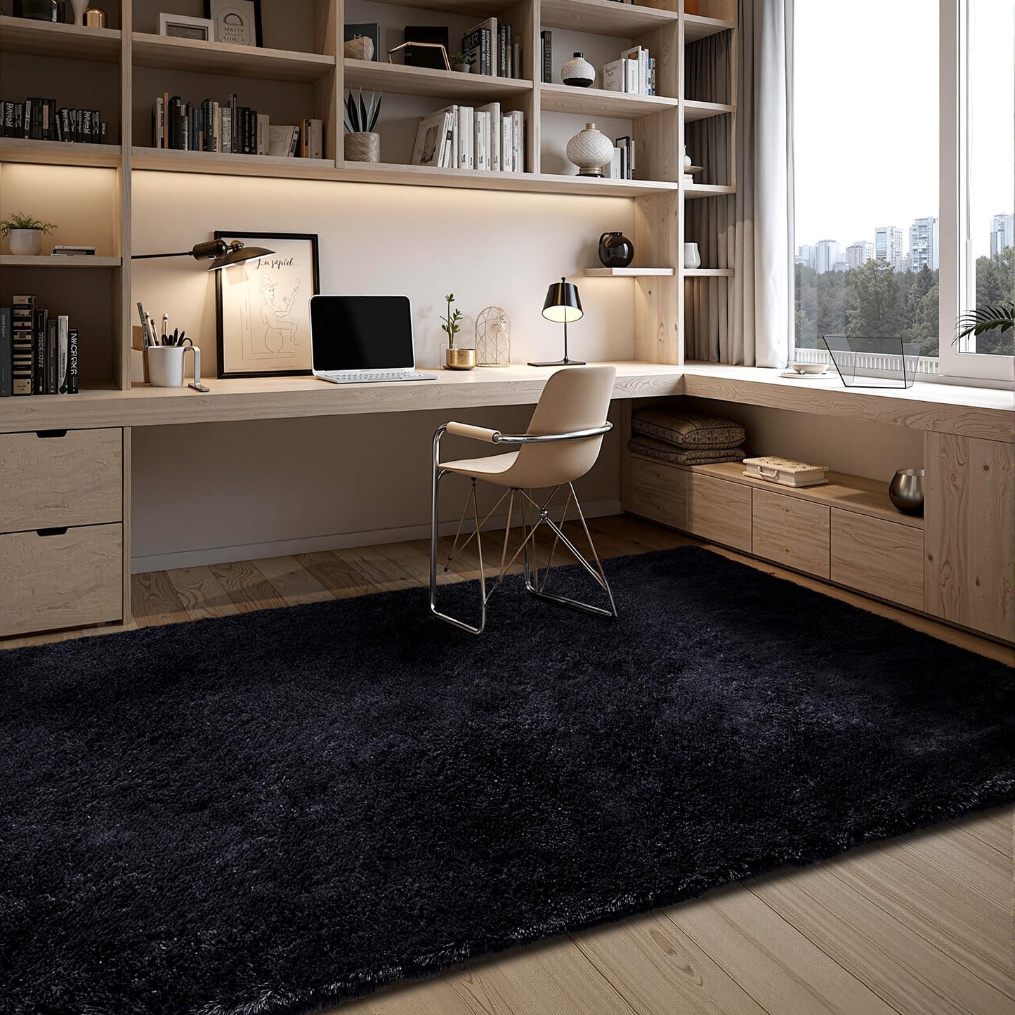 VEVOR Indoor Plush Area Rug, 8x10 ft Plush Carpet, Living Room Area Rug Fluffy with Triple-Layer Material, Soft Thick Pile Large Areas Rugs Shag for Bedroom, Lounge Area, Non-Shedding, Black