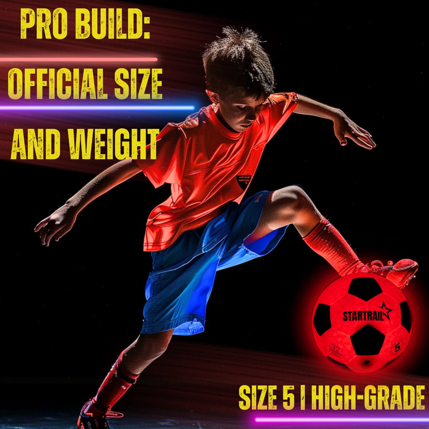 Light Up Soccer Ball, Glow in the Dark Ball NO 5, Soccer Gifts for Boys 8-12, 12-14 Year Old, Kids & Teens Gift Ideas, Sports Toys for Boy & Girl Ages 8 9 10 11 12 13 14 15, Glowing Outdoor Activity