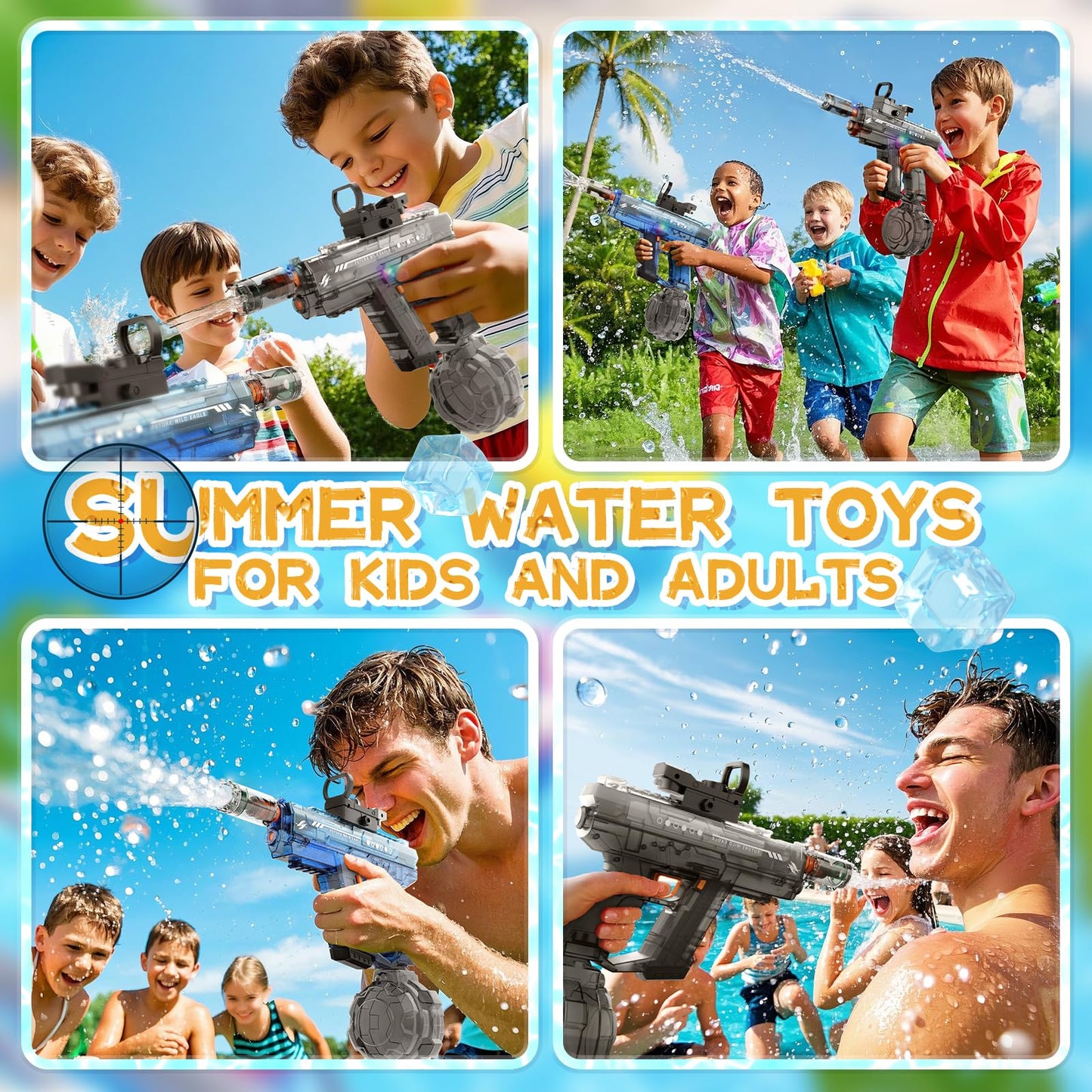 Vmiya Electric Water Gun 2 Pack for Adults and Kids, Light Up Automatic Squirt Gun Watergun, 800CC Large Capacity, 26-33 FT Long Range, Summer Outdoor Beach Pool Party Toy Gift