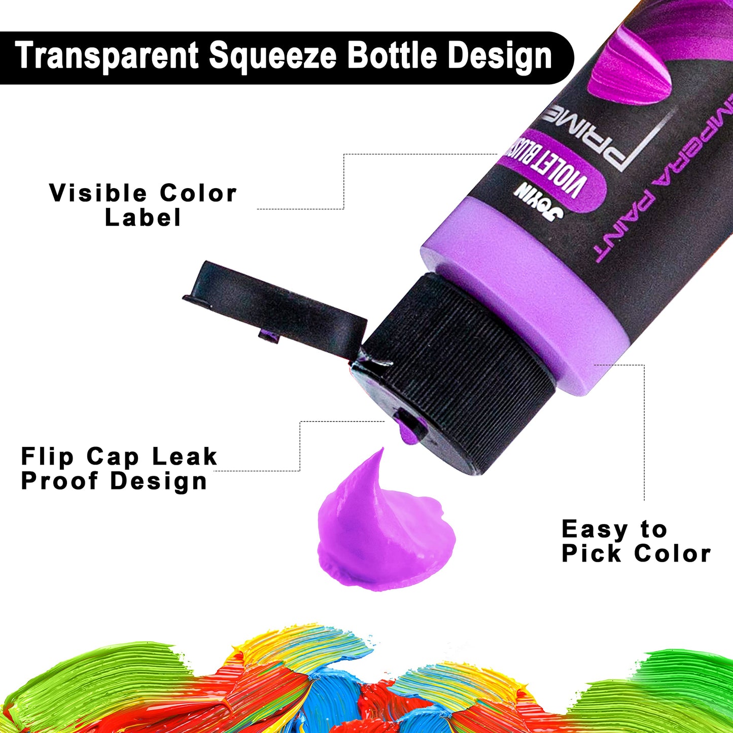 JOYIN Washable Paint for Kids 42PCS - Non-Toxic Kids Paint - Tempera Paint Set (2 oz Each), Liquid Paint with 15 Brushes and 4 Palettes - Paint for Kids for Arts and Crafts Project, Finger Painting