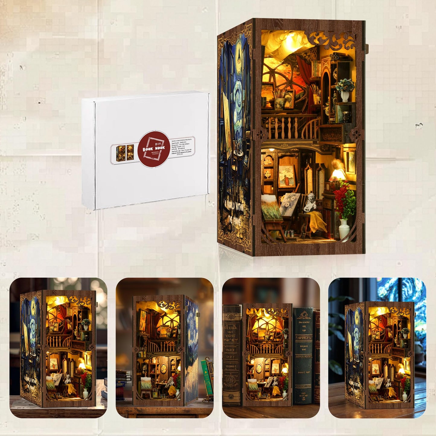 SUNNINO Book Nook Kit - DIY Miniature House Kit 3D Wooden Puzzles Doll House DIY Book Nook Kits for Adults Creative Gift for Teens and Friends
