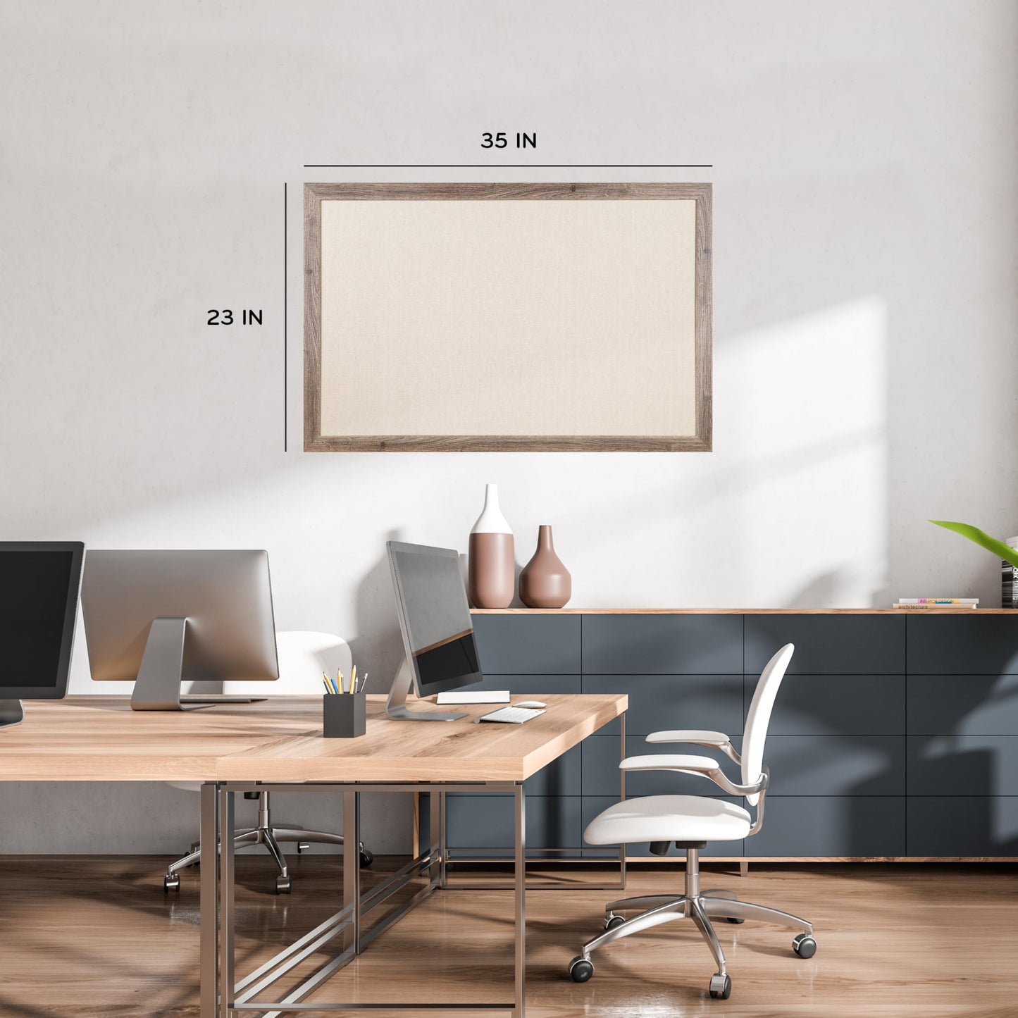 U Brands Linen Bulletin Board, 36" x 24", Rustic Wood Style Frame, Industrial Grade Pinning Surface