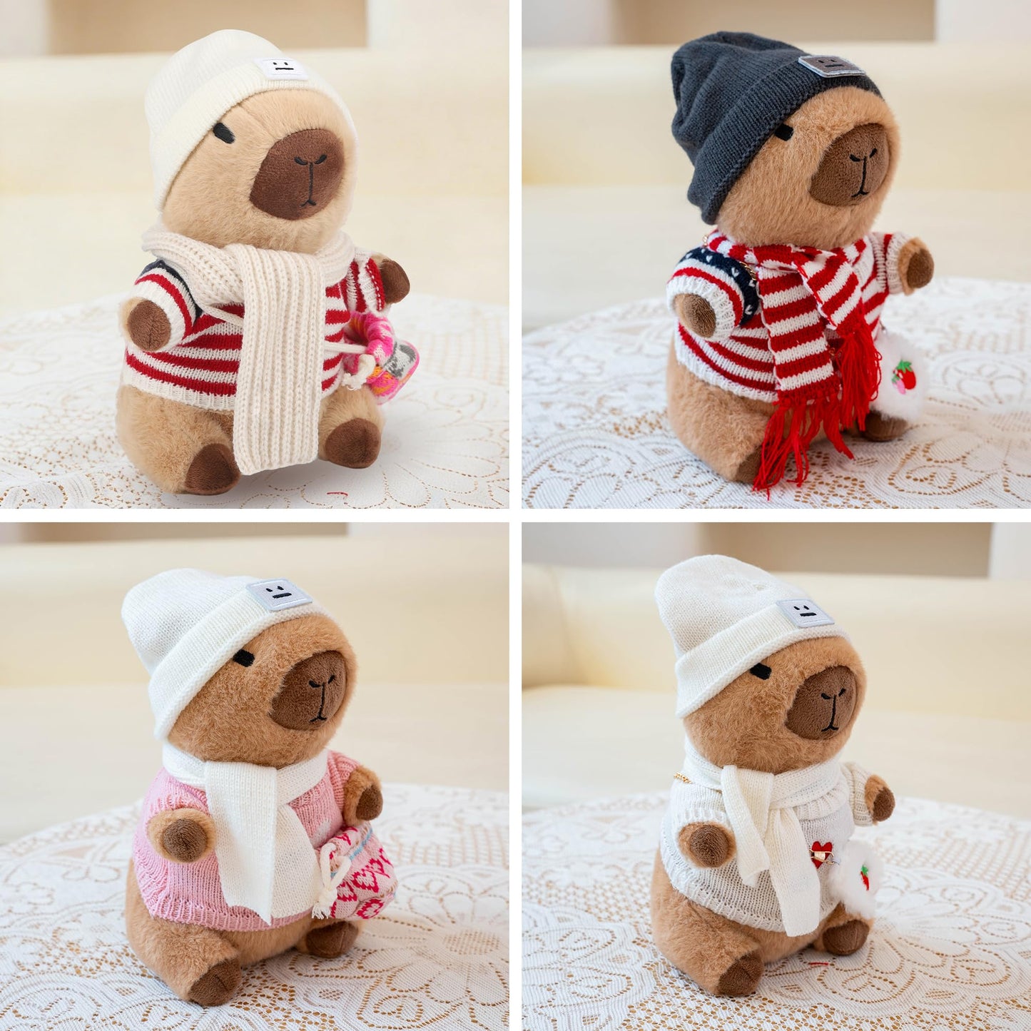 WAKSUN Capybara Plush for Boys Girls Birthday Dress Up Cute Plushies,10 Pcs Set,9 Clothes and Accessories Kawaii Stuffed Animal Plushie Toy, Soft Peluche Doll for Kids 10.2 in