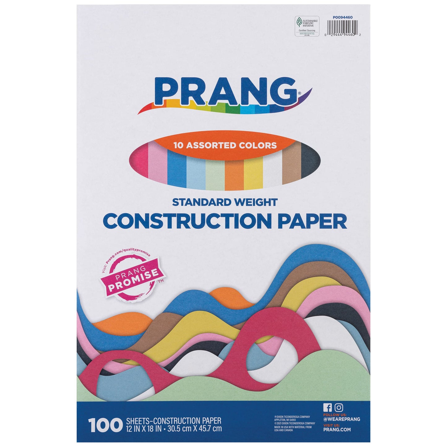 Pacon Rainbow Construction Paper, 12-Inchx18-Inch, Assorted 10 Colors, 100-Sheet (94460)