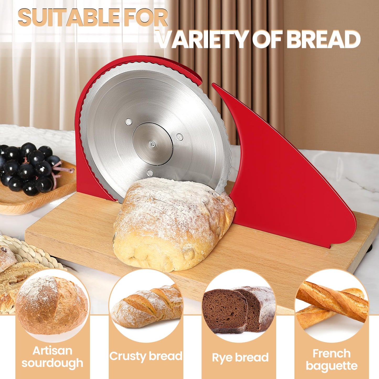Manual Bread Slicer for Homemade Sourdough Bread, Adjustable Thickness&Evenly Slicing, Hand Crank Bread Slicer with Scale Line and Suction Cup, Serrated Blade Design, Patent