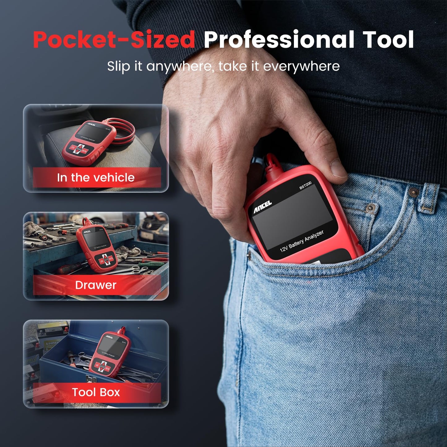 ANCEL BST200 Car Battery Tester 12V Battery Load Tester, 100-1100 CCA Automotive Digital Analyzer Tool with Upgraded Reinforced Clamps for Car Truck SUV Motorcycle Boat Marine Vehicles
