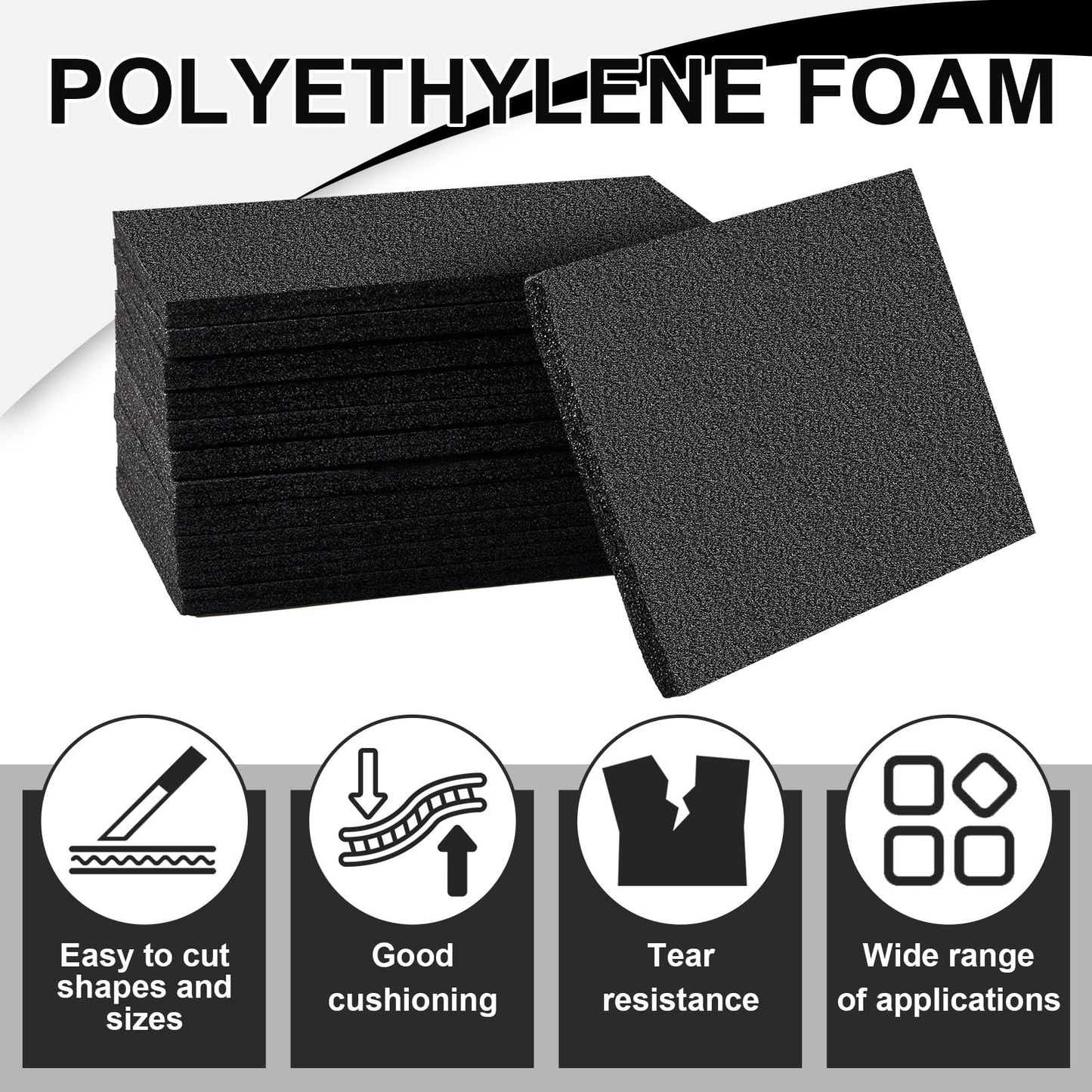 Frienda 24 Pcs 12" x 8" x 0.5" Polyethylene Foam Sheet Thick Black Packing Foam Padding Customizable PE Board Cushion Inserts for Cases Craft Shipping Moving DIY Projects Toolbox Storage