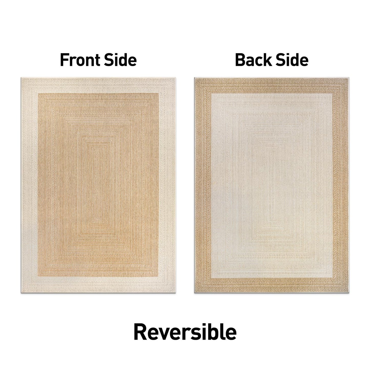 Rugshop Natural Braided Geometric Reversible Weather Resistant Indoor/Outdoor Runner Rug, for Hallway, Entryway and Kitchen, 2' x 7'